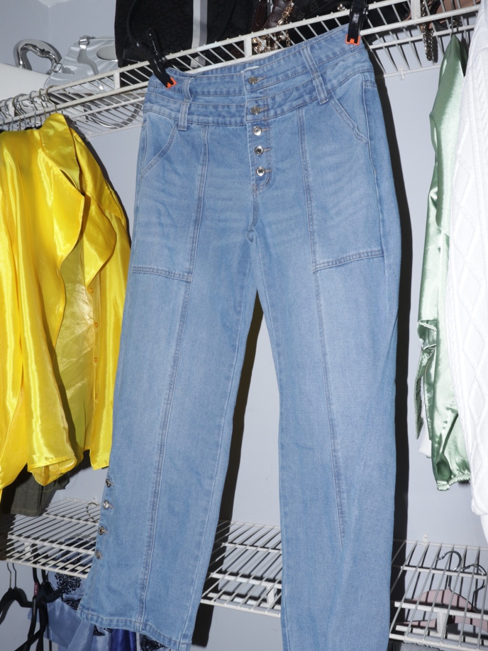 Light Wash High-Rise Wide-Leg Button Jeans